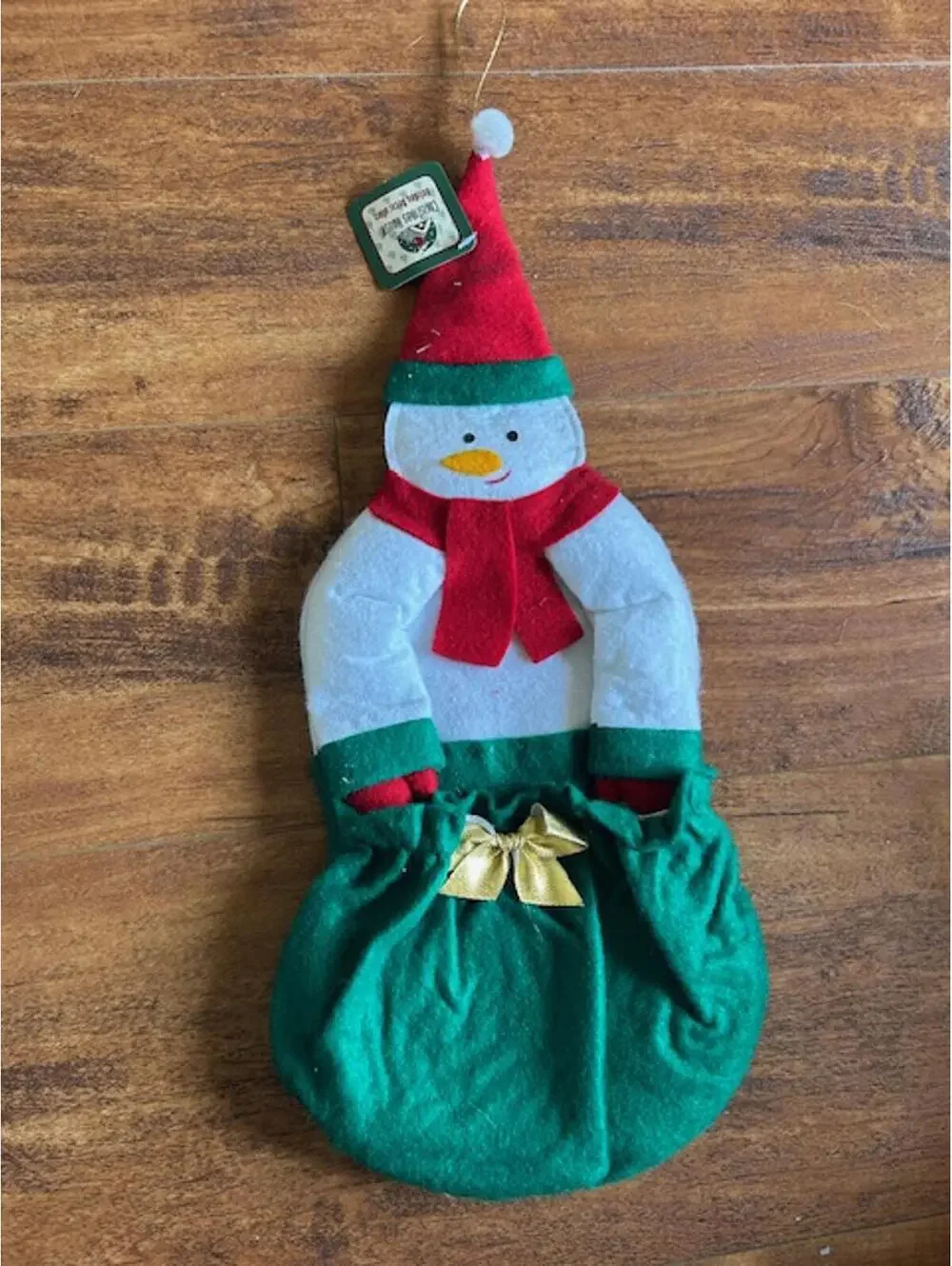 Set of 2 Christmas Santa and Snowman Hanging Decorations with Pockets